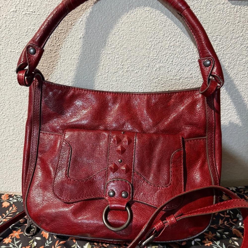 Vintage RARE Frye Red Studded Whipstitch Leather Shoulder Crossbody NWOT